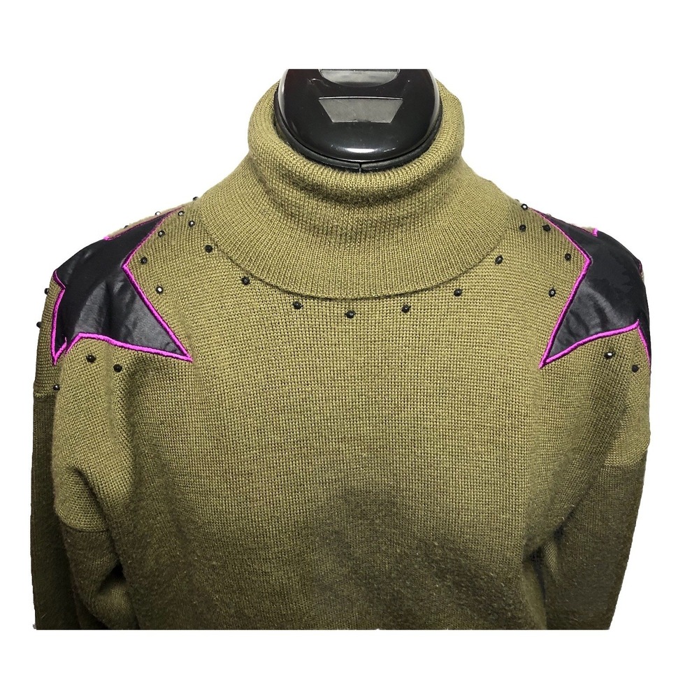 Vtg 80s Funky Statement Sweater Meister Star Shoulder Turtleneck Novelty M B42 - Picture 9 of 12